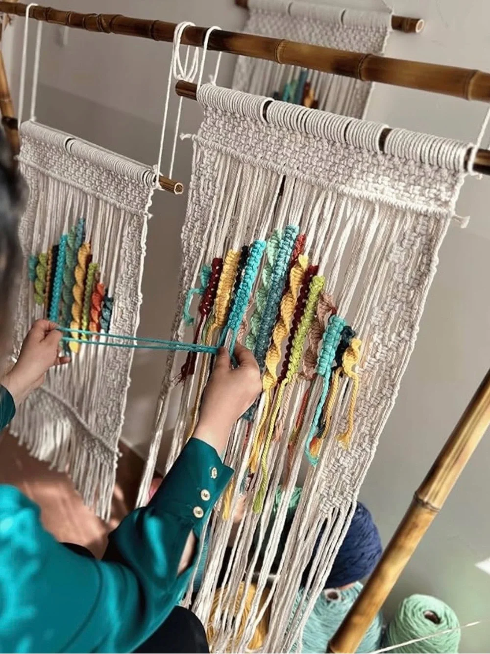 Handmade Macrame Wall Hanging with Multicolor Center